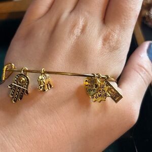 Gold Charm Bracelet with Hamsa and Elephant